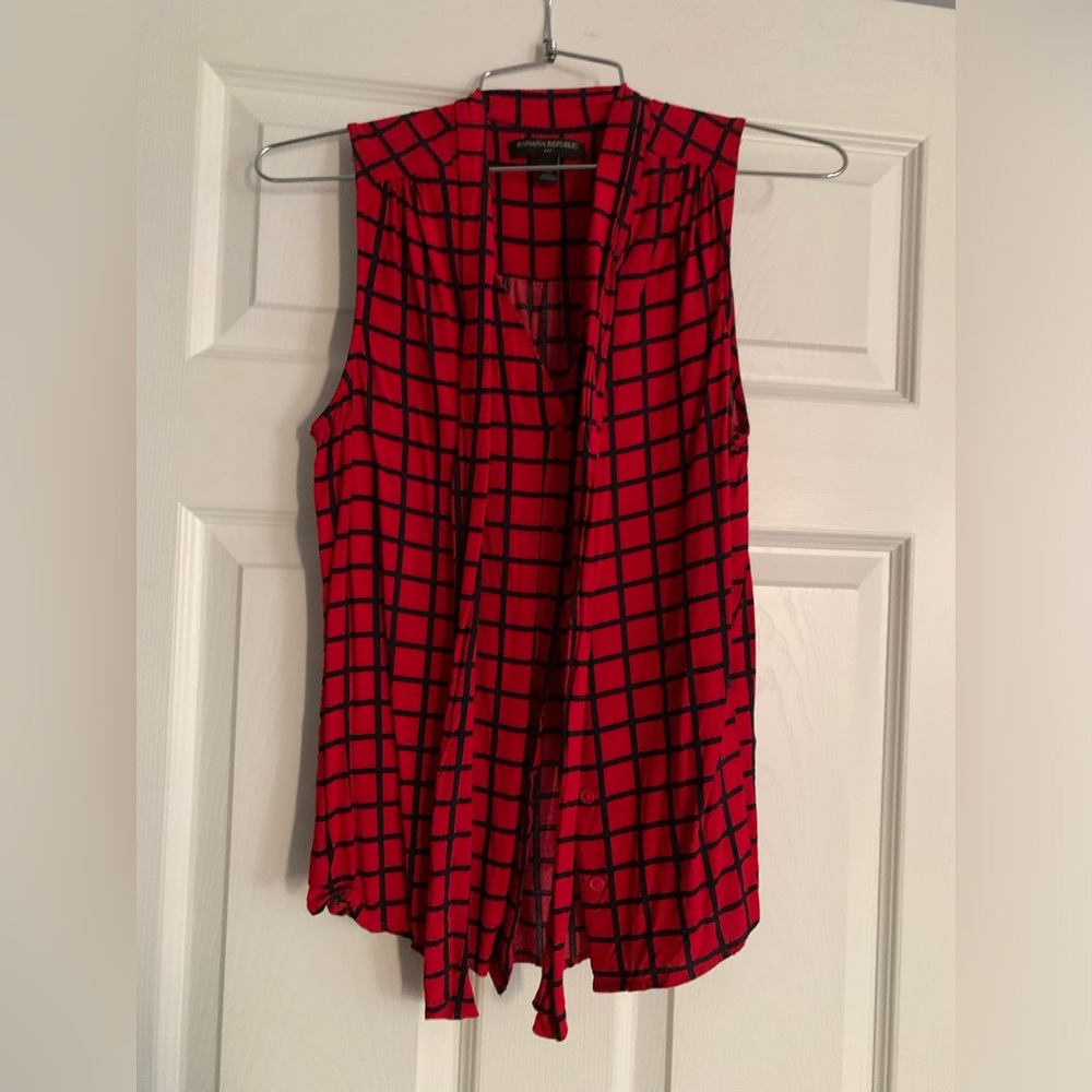Red/Navy with tie front neck
